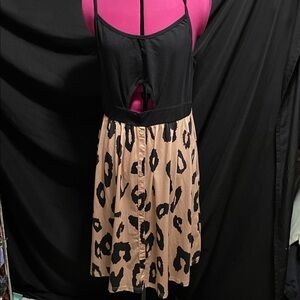 NWT VotePretty black tan animal print peekaboo front spaghetti strap dress XL